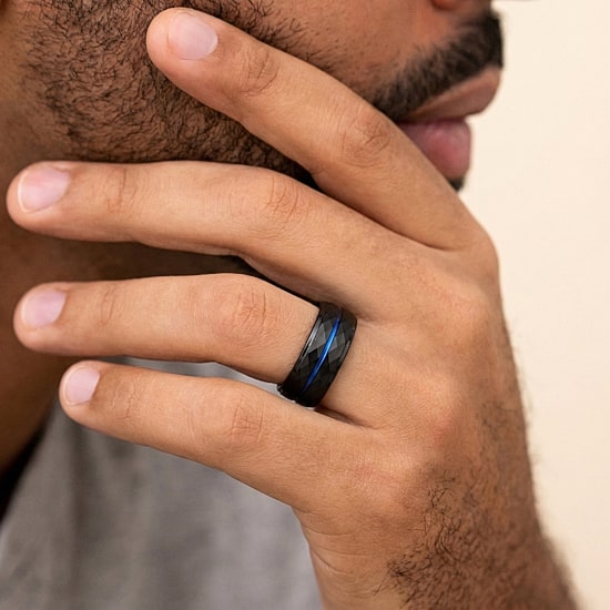 "Thin Blue Line" Mens 8MM Cobalt Wedding Band