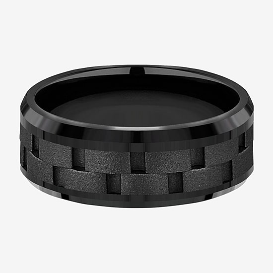  Mens Comfort Fit 8mm Black Titanium Link Inlay Wedding Band