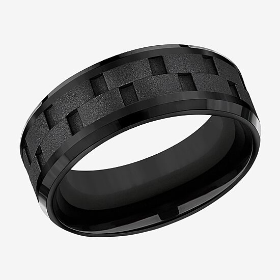  Mens Comfort Fit 8mm Black Titanium Link Inlay Wedding Band