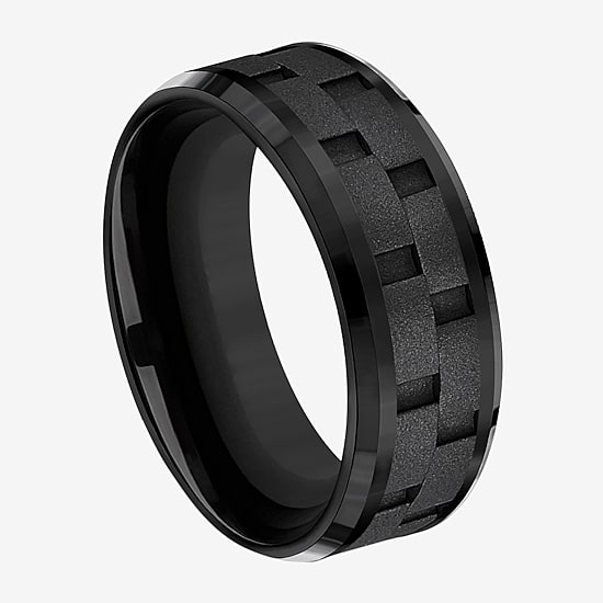  Mens Comfort Fit 8mm Black Titanium Link Inlay Wedding Band
