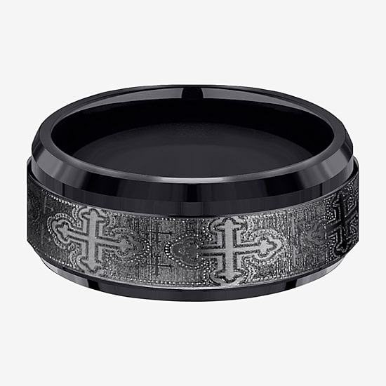  Mens Comfort Fit 9mm Black Titanium Cross Wedding Band