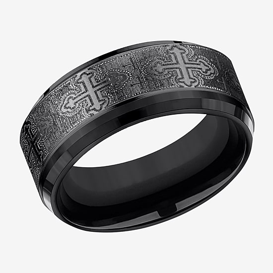  Mens Comfort Fit 9mm Black Titanium Cross Wedding Band