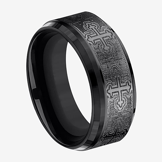  Mens Comfort Fit 9mm Black Titanium Cross Wedding Band
