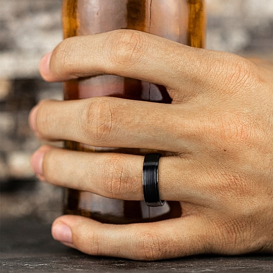  Mens Comfort Fit 7mm Black Cobalt Wedding Band