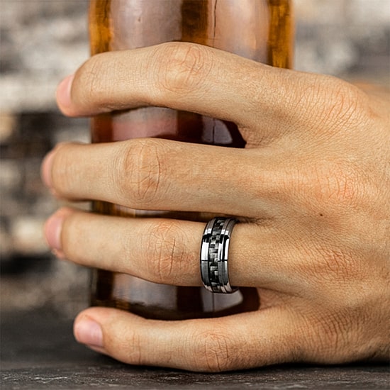 Mens 9mm Cobalt and Carbon Fiber Wedding Band Ring