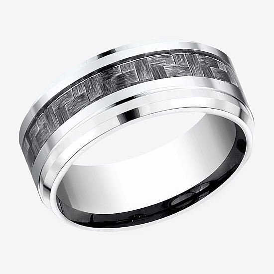Mens 9mm Cobalt and Carbon Fiber Wedding Band Ring