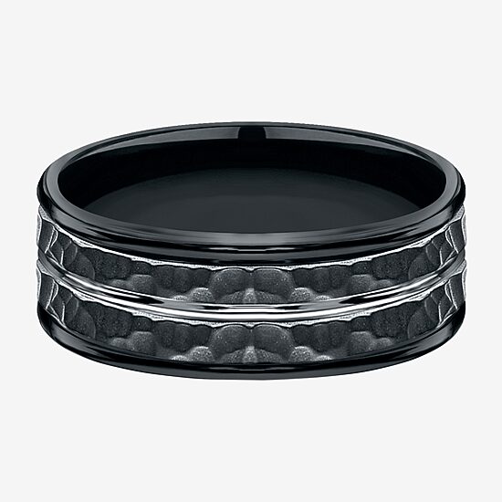 Mens Black Cobalt Hammered Center 8mm Wedding Band