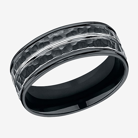  Mens Black Cobalt Hammered Center 8mm Wedding Band