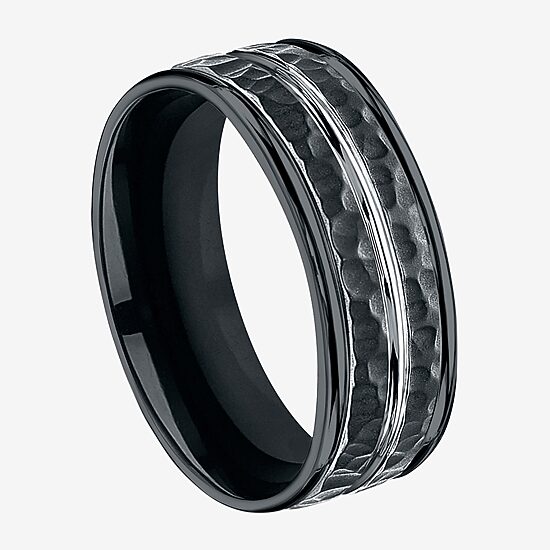  Mens Black Cobalt Hammered Center 8mm Wedding Band