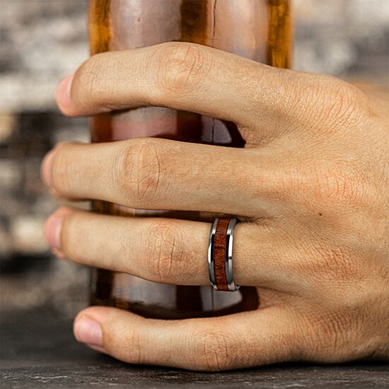  Mens Comfort Fit 8mm Cobalt with Rosewood Inlay Wedding Band