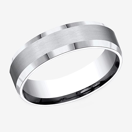  Mens Cobalt Satin Center Beveled Edge 6mm Wedding Band