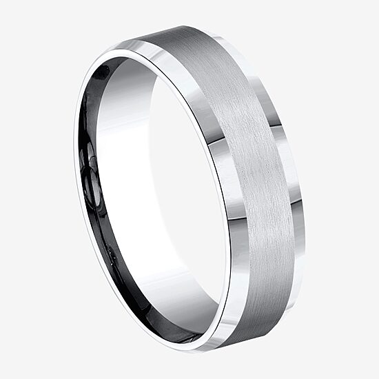  Mens Cobalt Satin Center Beveled Edge 6mm Wedding Band