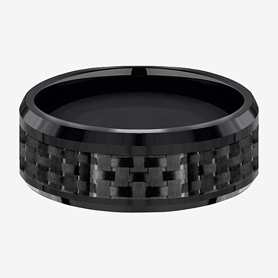  Mens Black Titanium Carbon Fiber Inlay 8mm Wedding Band