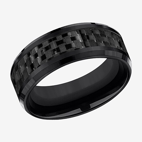  Mens Black Titanium Carbon Fiber Inlay 8mm Wedding Band