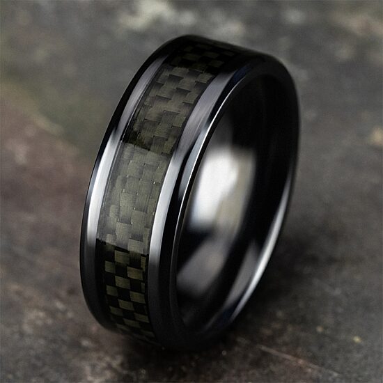  Mens Black Titanium Carbon Fiber Inlay 8mm Wedding Band