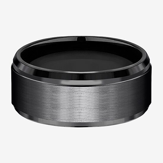  Mens Black Titanium Satin Center 9mm Wedding Band