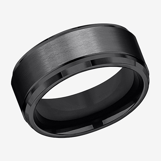  Mens Black Titanium Satin Center 9mm Wedding Band