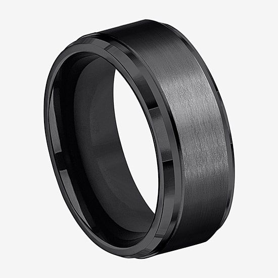  Mens Black Titanium Satin Center 9mm Wedding Band