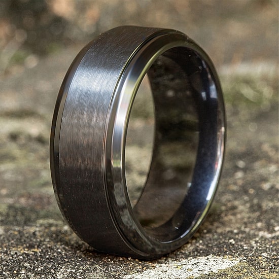  Mens Black Titanium Satin Center 9mm Wedding Band