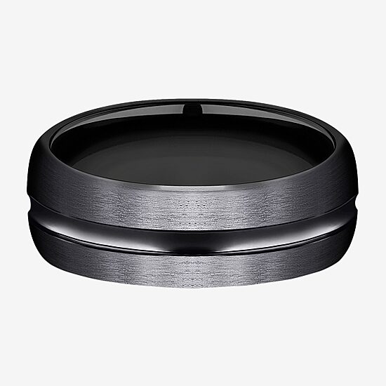  Mens Black Titanium Satin Center 7.5mm Wedding Band