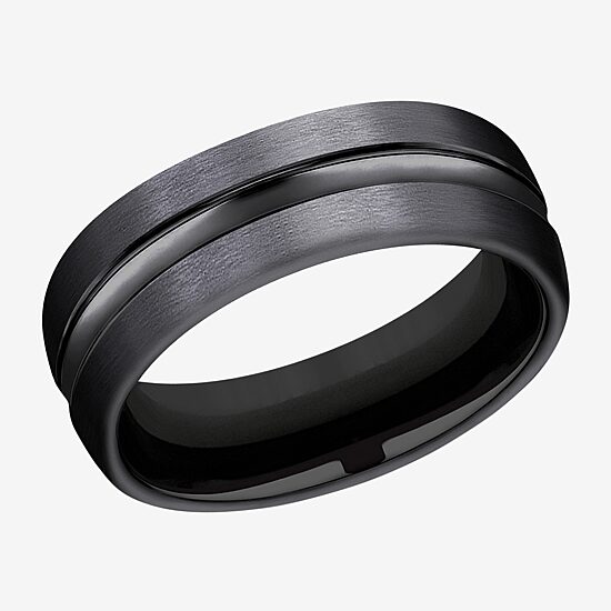  Mens Black Titanium Satin Center 7.5mm Wedding Band
