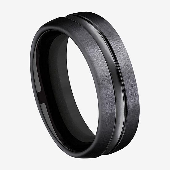  Mens Black Titanium Satin Center 7.5mm Wedding Band