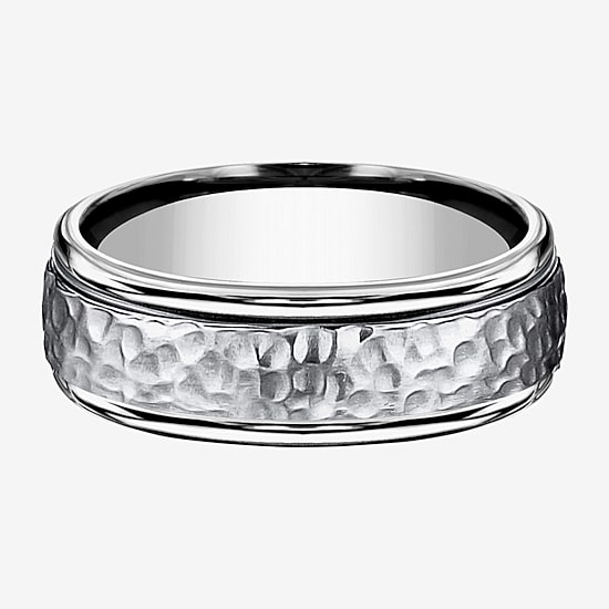  Mens Titanium Hammered Center 7mm Wedding Band