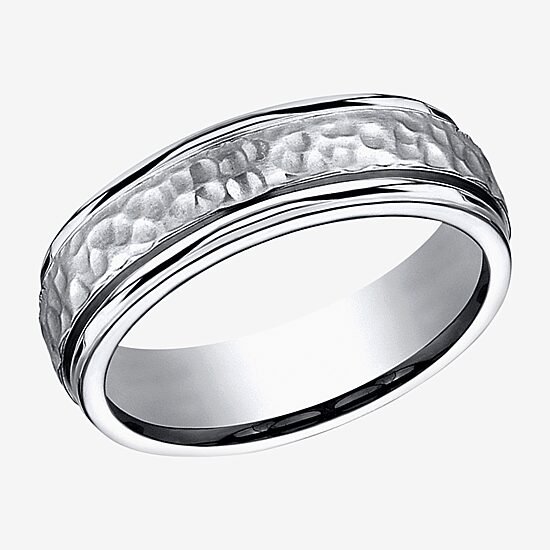  Mens Titanium Hammered Center 7mm Wedding Band