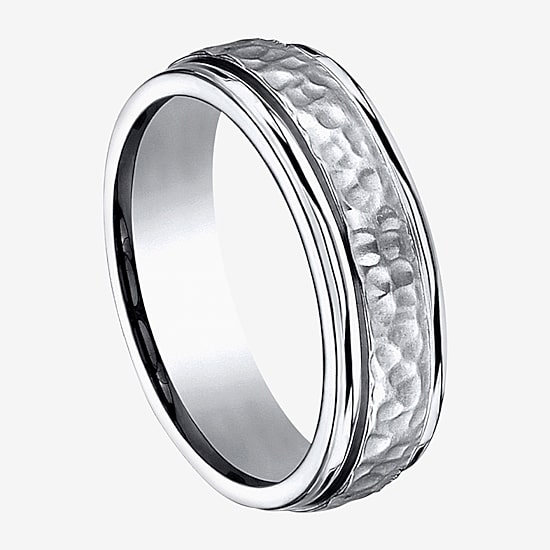  Mens Titanium Hammered Center 7mm Wedding Band