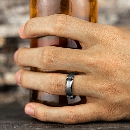  Mens Titanium Satin Center 6mm Wedding Band