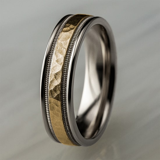 Hammered Mens 6MM 10K Gold Wedding Band