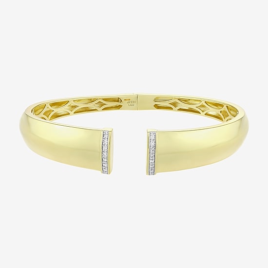 (H-I / Si1) Womens 1/10 CT. T.W. White Diamond 14K Gold Over Silver Cuff Bracelet