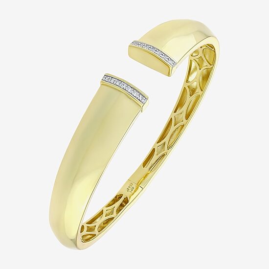(H-I / Si1) Womens 1/10 CT. T.W. White Diamond 14K Gold Over Silver Cuff Bracelet