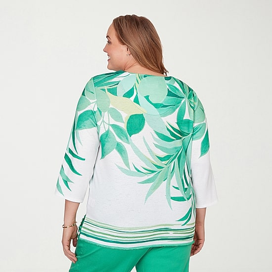 Alfred Dunner Resort Living Womens V Neck 3/4 Sleeve T-Shirt