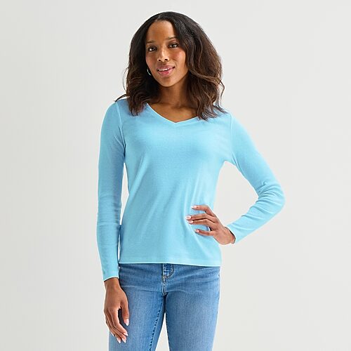 St. John's Bay Womens Tall V Neck Long Sleeve T-shirt In Blue