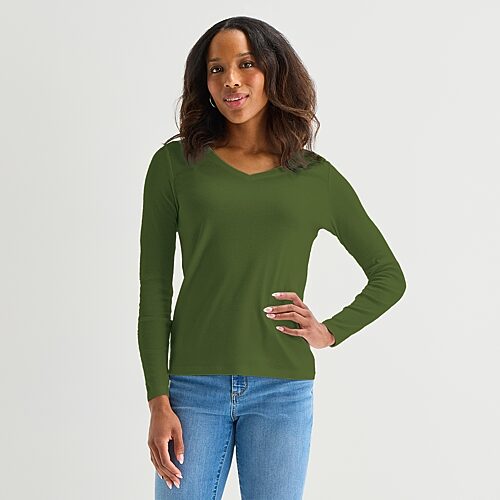 St. John's Bay Womens Tall V Neck Long Sleeve T-shirt In Green