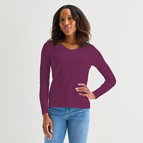 St. John's Bay Womens Tall V Neck Long Sleeve T-shirt In Purple