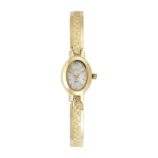 Elgin® Womens Mother-of-Pearl Diamond-Accent Bracelet Watch