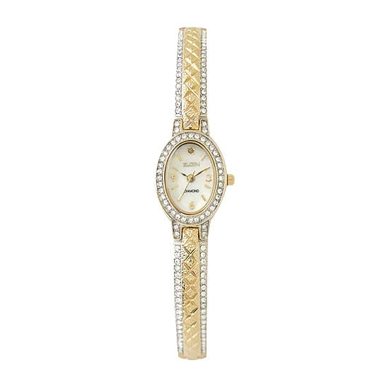 Elgin® Womens Gold-Tone Mother of Pearl Watch