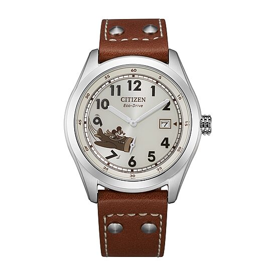 Citizen Mickey Aviator Mickey Mouse Mens Brown Leather Strap Watch Bv1088-08w