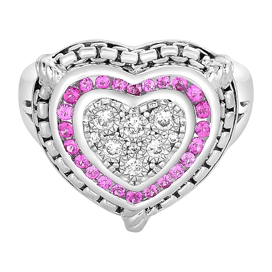 Lab Created Ruby and 1/7 CT.T.W. Natural Diamond Heart Ring in Sterling SIlver