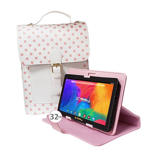 7" Quad Core 2GB RAM 32GB Storage Android 12 Tablet with Pink Leather Case and Fashion Handbag"