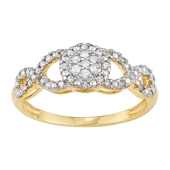 Womens 1/5 CT. Natural White Diamond 10K Gold Halo Cocktail Ring