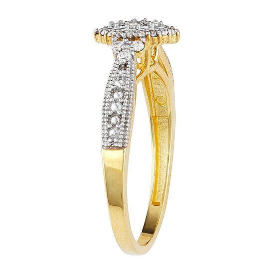 Womens 1/5 CT. Natural White Diamond 10K Gold Marquise Halo Cocktail Ring