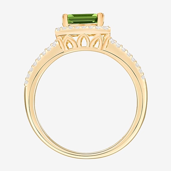 Womens Gemstone 14K Gold over Silver Cushion Halo Side Stone Cocktail Ring