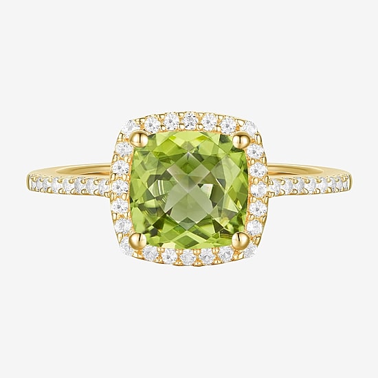 Womens Gemstone 14K Gold over Silver Cushion Halo Side Stone Cocktail Ring
