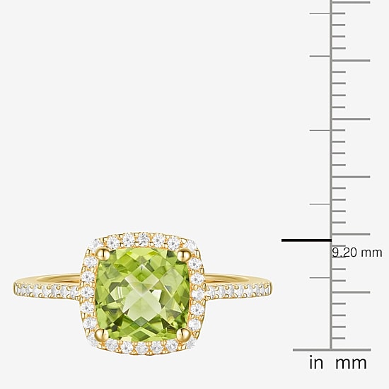 Womens Gemstone 14K Gold over Silver Cushion Halo Side Stone Cocktail Ring