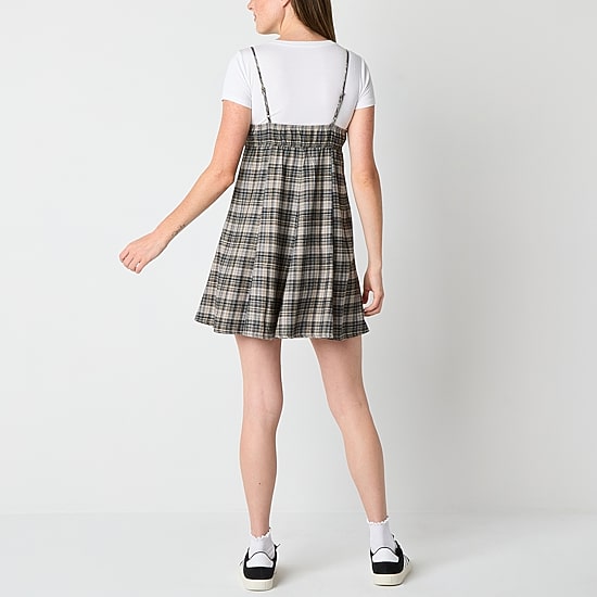 Arizona 2fer Womens Juniors Short Sleeve Plaid Shirt Dress