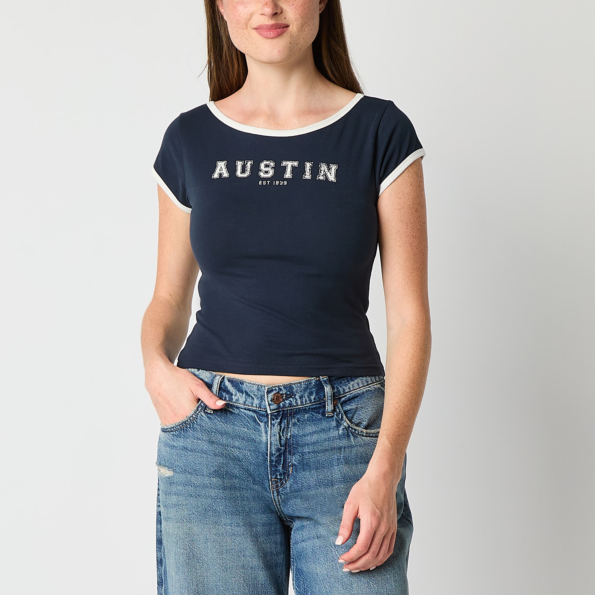 Arizona Womens Juniors Round Neck Short Sleeve T-Shirt