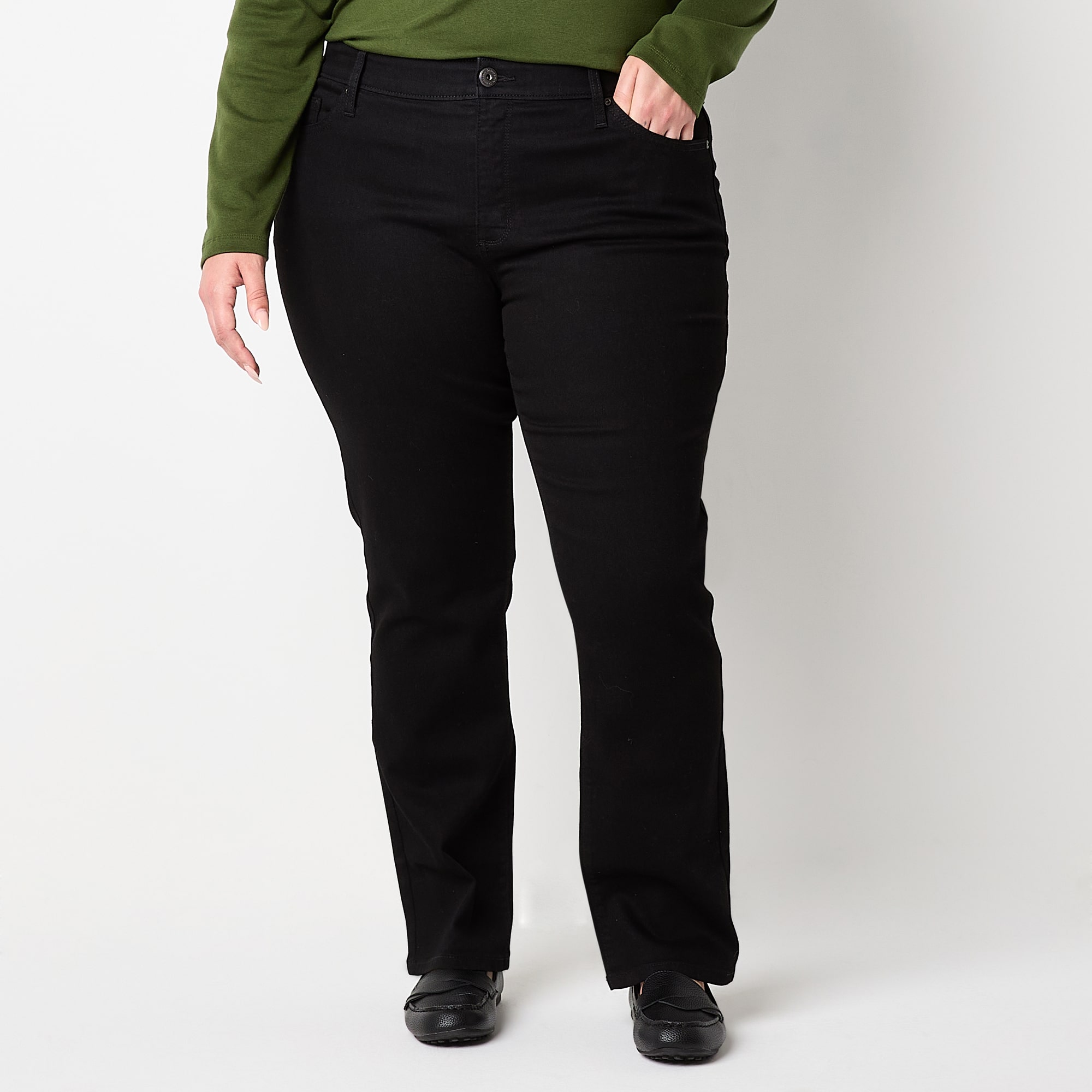 St. John's Bay Womens Mid Rise Secretly Slender Stretch Fabric Straight Leg Jean
